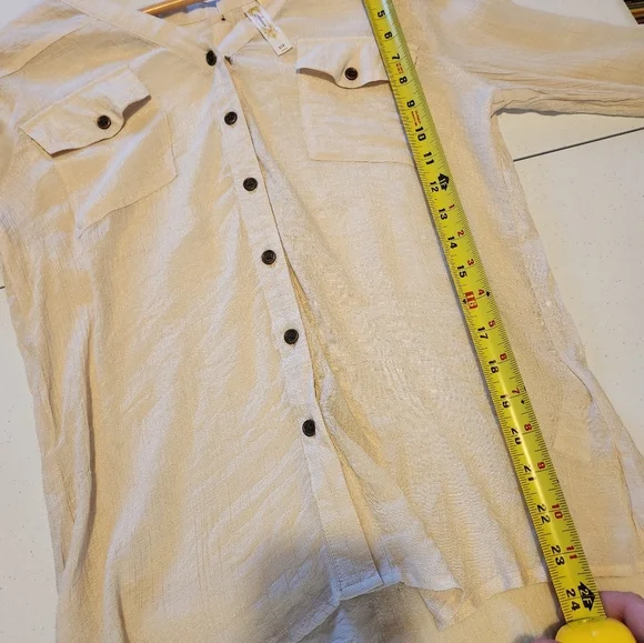 Adiva Sheer Lightweight Loose Long Sleeve Blouse Top Beige Size Small Boho - Picture 8 of 11